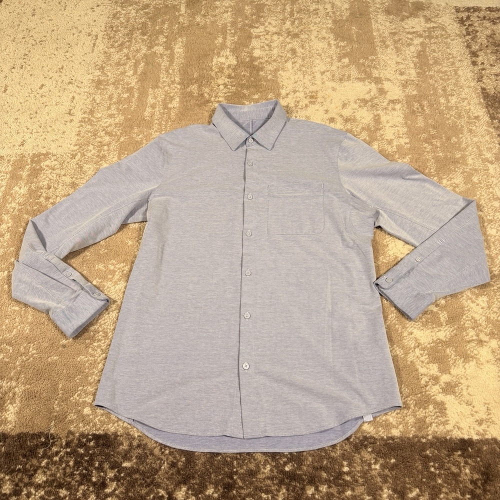 Lululemon Shirt Mens Medium Blue Commission‎ Long Sleeve Quick Dry Button Up